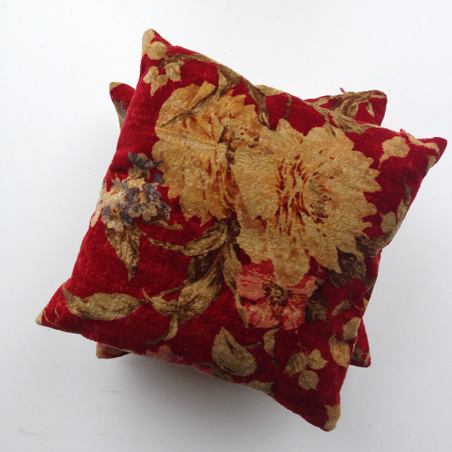 CUSHION, Victorian Floral - Rust Red (Ex Small)